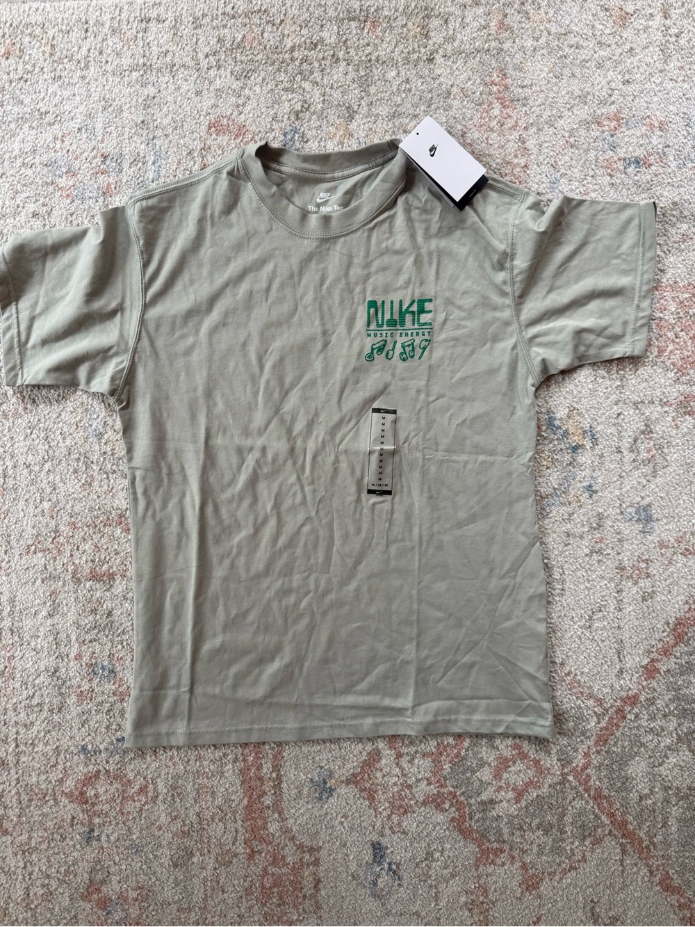 Nike Short Sleeve Logo Tee in Sage Green with Dark Green Print
